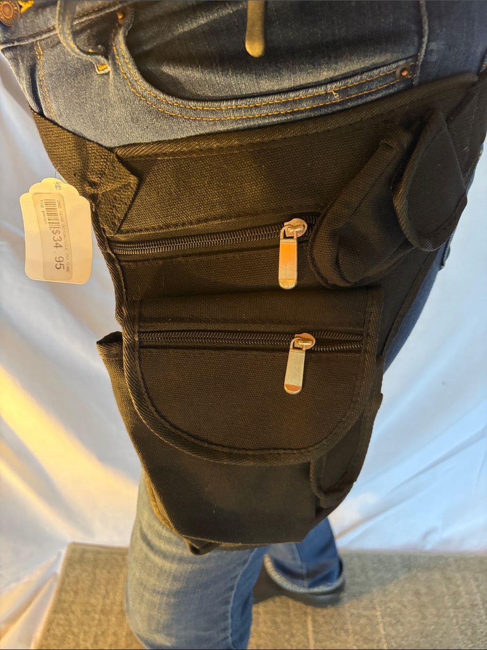 Unisex Black Utility Cargo Hip Pack Pants Accessory
